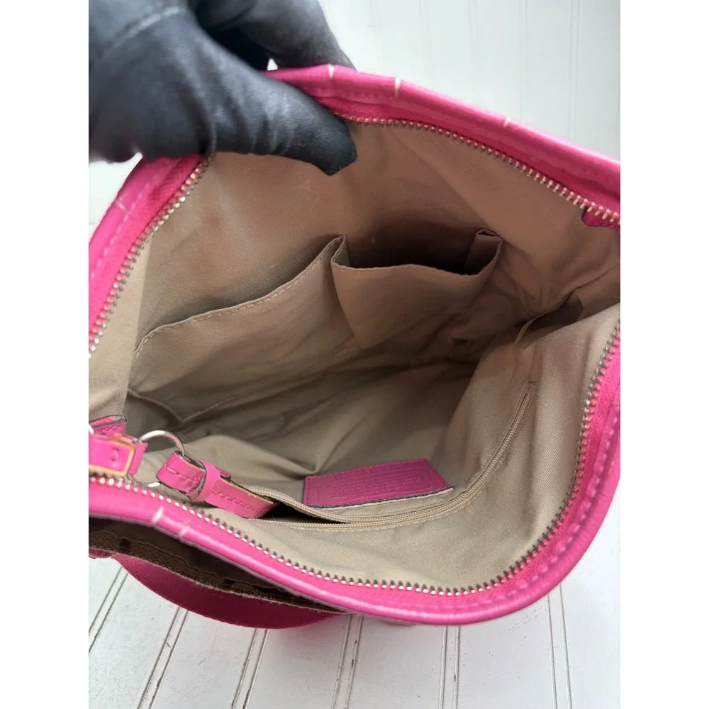 Coach Vintage Y2K Signature Stripe Swingpack Pink Monogram Canvas Crossbody Bag